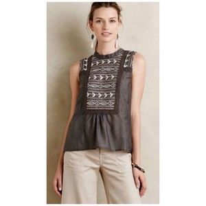 TINY Embroidered Crochet Mock Neck Silk Blend Peasant Top